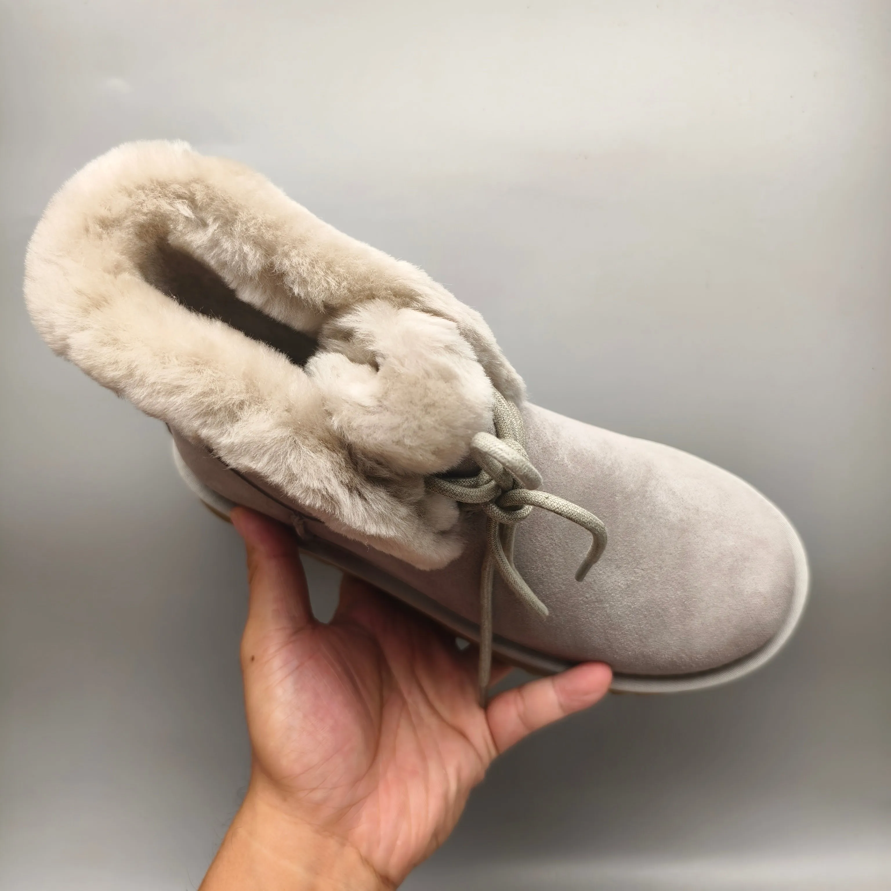 💰520 UGG sheepskin all-in-one snow boots 4576 mid-calf lace-up casual women's shoes Color: Gray Maroon Black Matching Size: 35-40